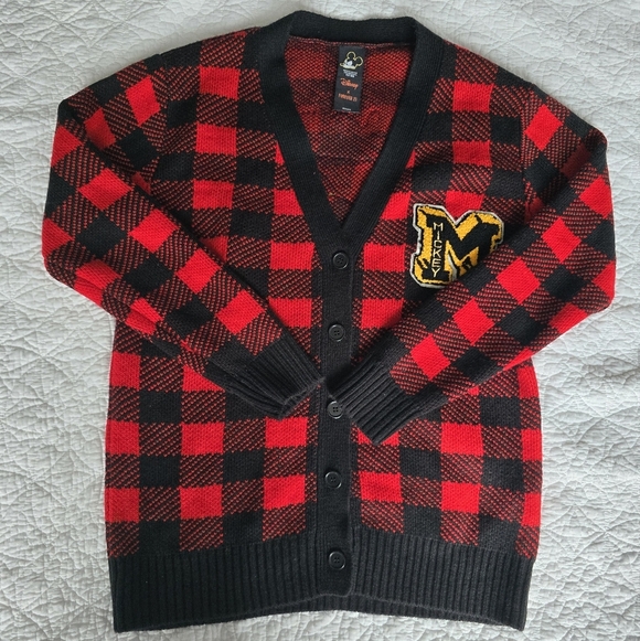 Disney X Forever 21 Mickey Crested Varsity Sweater Cardigan Buffalo Plaid - Picture 6 of 15
